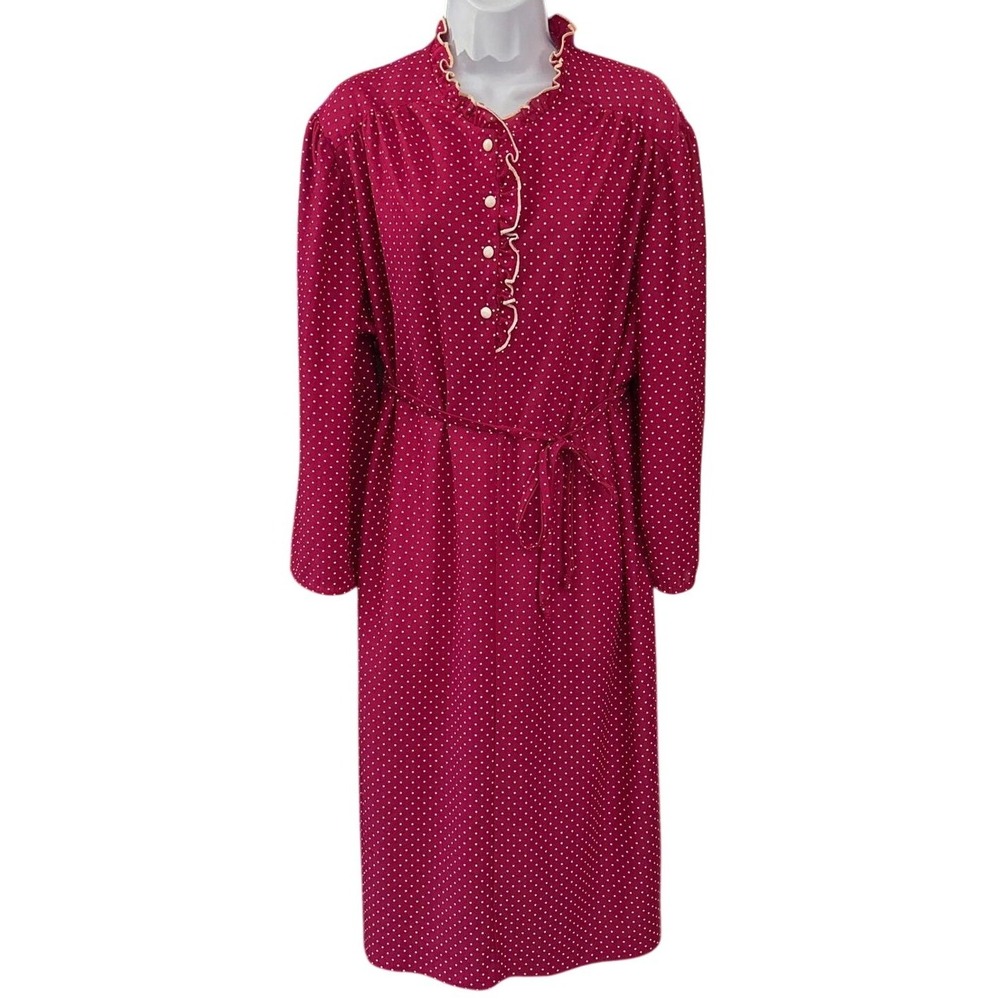 Vintage Polka Dot Midi Dress Cottagecore Prairie Berry Pink Ruffle 20W Romantic